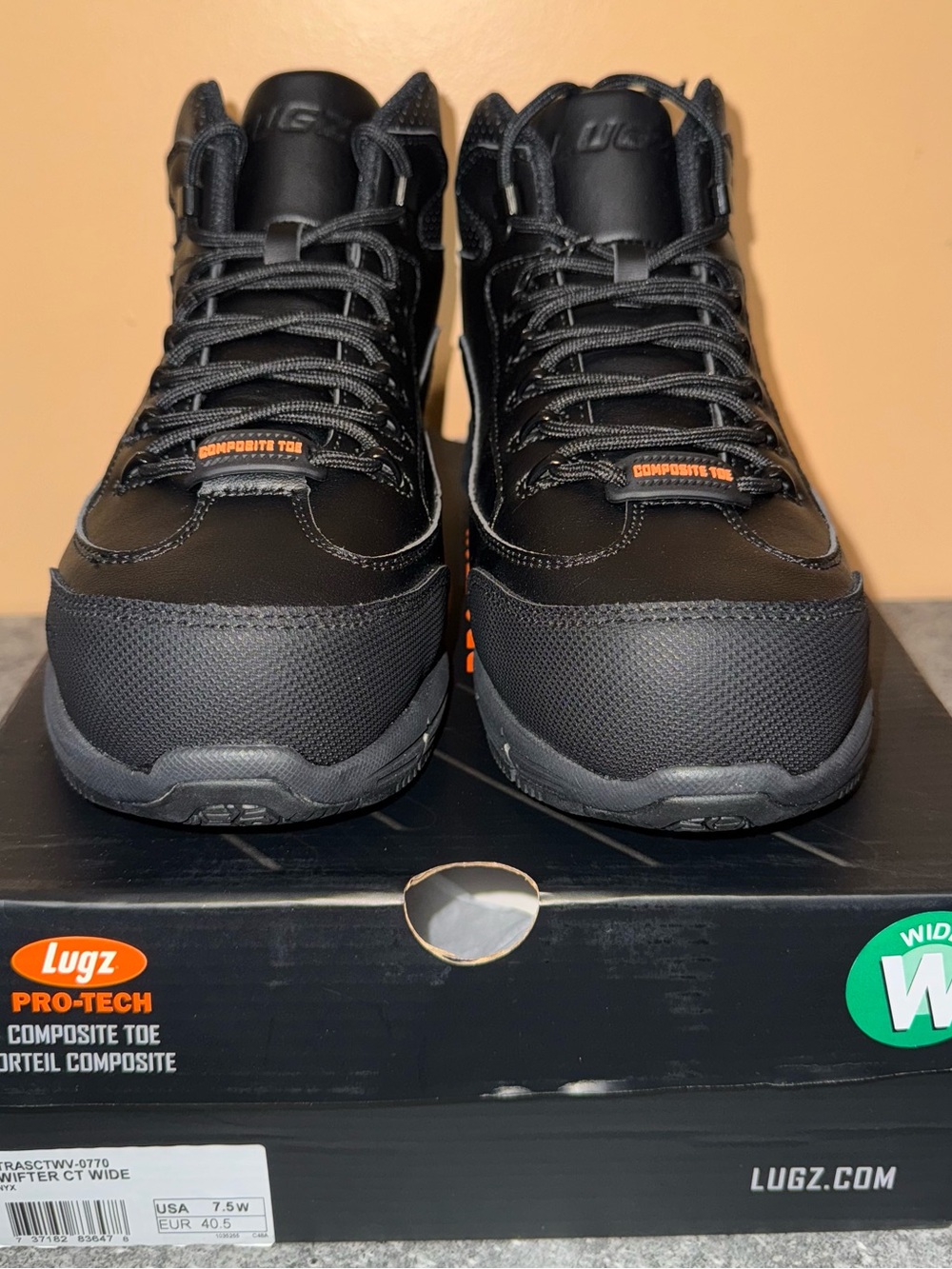 Lugz Men's Black Work Boots with Orange Accent